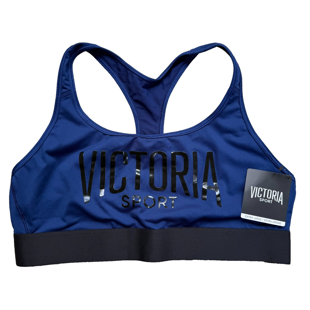 Victoria Sport Navy Blue Racerback Logo Sports Bra XL NWT Workout Athleisure